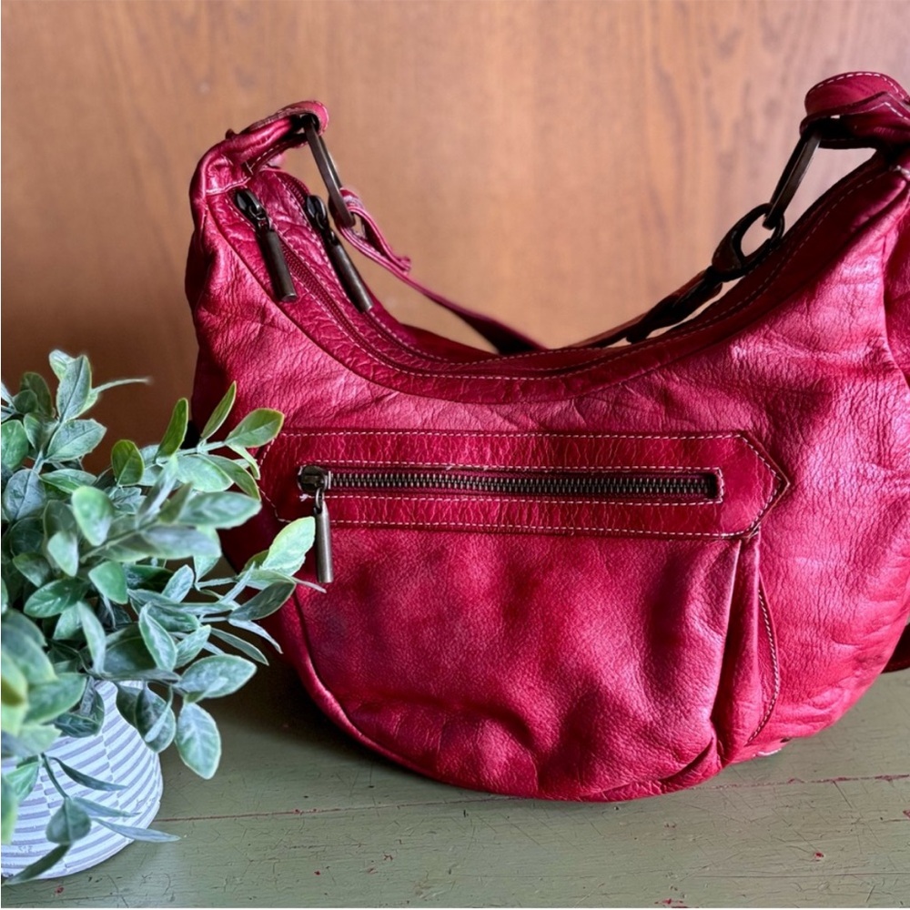 🎁SALE! VERA PELLE Red Leather Hobo Bag-Made in Italy - Picture 3 of 10